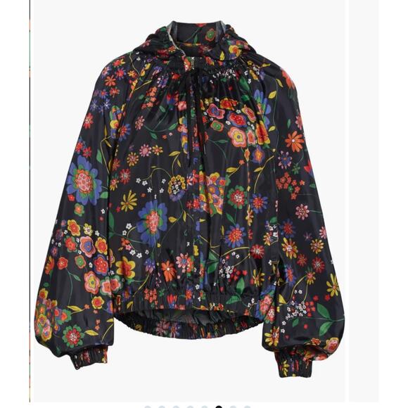 TIBI FLORAL PRINT ANORAK JACKET WITH DETACHABLE HOOD WATER REPELLENT WOMEN SZ L - Picture 6 of 15